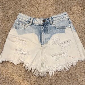 Zara Blue and White Distressed Jean Shorts